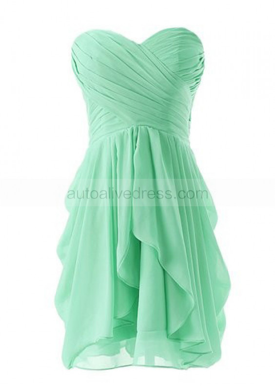 Mini Sweetheart Neckline Chiffon Ruched Knee Length Bridesmaid Dress